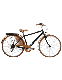 BICI MISURA 28 LINEA RETRO BICICLETTA UOMO RETRO6VU CAMBIO 6V COMPLETA DI ACCESSORI LUCI A LED FINITURE MARRONI