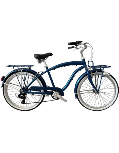 BICI ALLUMINIO DA UOMO MISURA 26 CITY BIKE BICICLETTA BEACH CRUISER STILE AMERICANO CAMBIO 7V COMPLETA DI ACCESSORI LUCI A LED