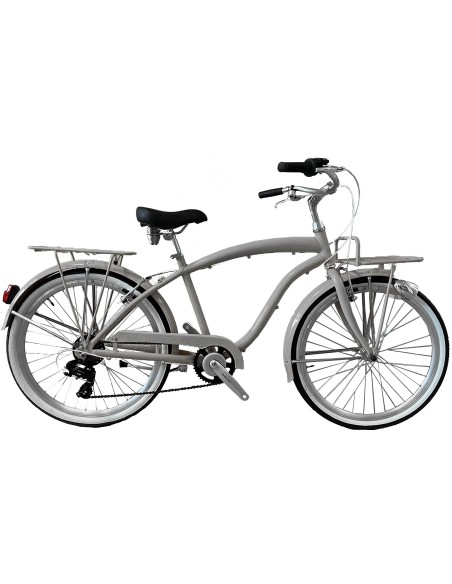 BICI ALLUMINIO DA UOMO MISURA 26 CITY BIKE BICICLETTA BEACH CRUISER STILE AMERICANO CAMBIO 7V COMPLETA DI ACCESSORI LUCI A LED