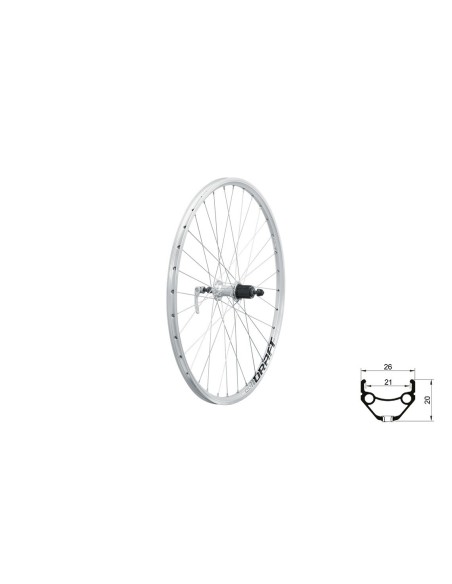 Wheel rear KLS DRAFT V-brake R, 26", silver