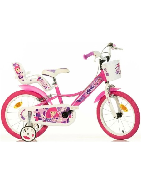 BICI DA BAMBINA A SFERA MISURA 16" ART. 164RSN-09FY (ROSA) + 164RSN-05FY (BIANCO) BICICLETTA DA BIMBA MODELLO FAIRY DINO BIKES
