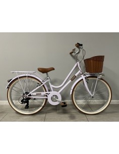 BICI DA BAMBINA STILE VINTAGE MISURA 24 BICICLETTA BIMBA CAMBIO 6V COMPLETA DI ACCESSORI CON CESTINO E LUCI A LED