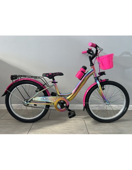 BICI BIMBA DA PASSEGGIO MISURA 20 TELAIO CROMATIZZATO MULTICOLORE MODELLO STARCOLOR 1V BICICLETTA BAMBINA NUOVO MODELLO LUCI LED