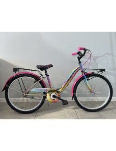 BICI BIMBA DA PASSEGGIO MISURA 24 TELAIO CROMATIZZATO MULTICOLORE MODELLO STARCOLOR 1V BICICLETTA BAMBINA NUOVO MODELLO LUCI LED