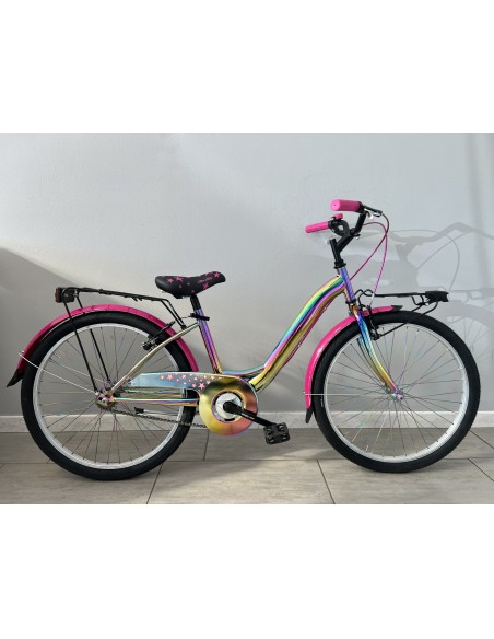BICI BIMBA DA PASSEGGIO MISURA 24 TELAIO CROMATIZZATO MULTICOLORE MODELLO STARCOLOR 1V BICICLETTA BAMBINA NUOVO MODELLO LUCI LED
