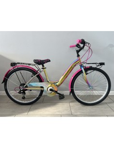 BICI BIMBA DA PASSEGGIO MISURA 24 TELAIO CROMATIZZATO MULTICOLORE MODELLO STARCOLOR 6V BICICLETTA BAMBINA NUOVO MODELLO LUCI LED