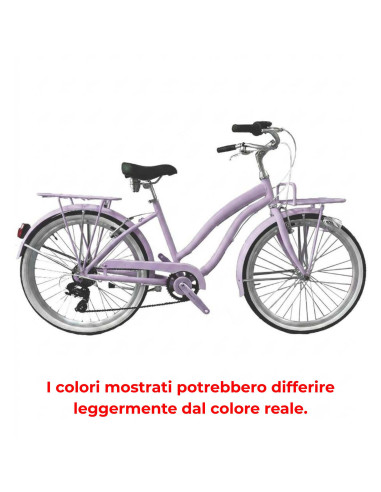 BICI IN ALLUMINIO DA DONNA MISURA 26 CITY BIKE BICICLETTA BEACH CRUISER STILE AMERICANO CON CAMBIO 7V COMPLETA DI ACCESSORI LUCI
