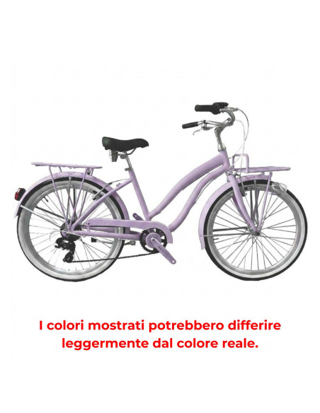 BICI IN ALLUMINIO DA DONNA MISURA 26 CITY BIKE BICICLETTA BEACH CRUISER STILE AMERICANO CON CAMBIO 7V COMPLETA DI ACCESSORI LUCI