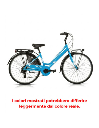 BICI DA DONNA CITY BIKE TELAIO IN ALLUMINIO BICICLETTA MISURA 26 LINEA DEA CAMBIO 6V DEA26D6V COMPLETA DI ACCESSORI E LUCI A LED