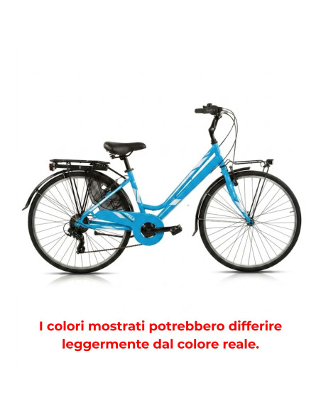 BICI DA DONNA CITY BIKE TELAIO IN ALLUMINIO BICICLETTA MISURA 26 LINEA DEA CAMBIO 6V DEA26D6V COMPLETA DI ACCESSORI E LUCI A LED