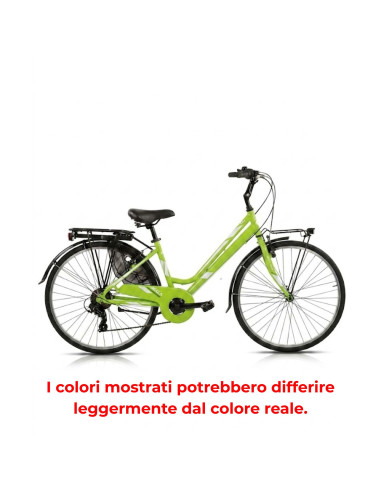 BICI DA DONNA CITY BIKE TELAIO IN ALLUMINIO BICICLETTA MISURA 26 LINEA DEA CAMBIO 6V DEA26D6V COMPLETA DI ACCESSORI E LUCI A LED