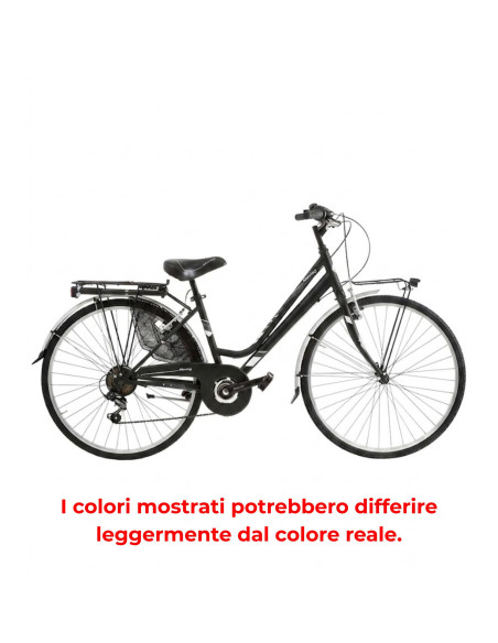 BICI DA DONNA CITY BIKE BICICLETTA MISURA 28 LINEA MOVING CAMBIO 6V MOV28D6V COMPLETA DI ACCESSORI E LUCI A LED