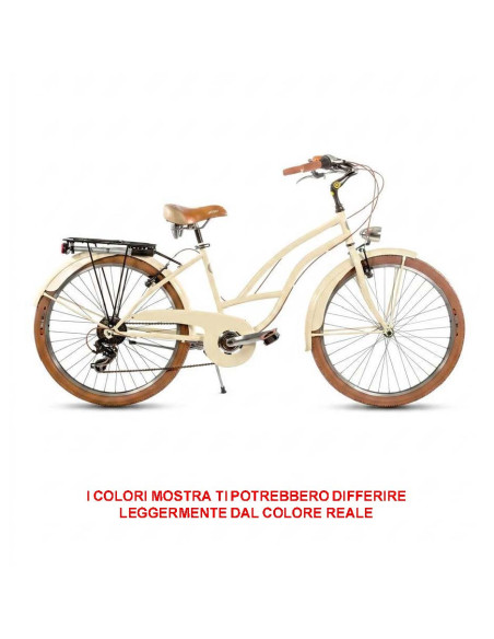BICI DA DONNA MISURA 26 CITY BIKE BICICLETTA CRUISER STILE AMERICANO CON CAMBIO 6V COMPLETA DI ACCESSORI LUCI A LED