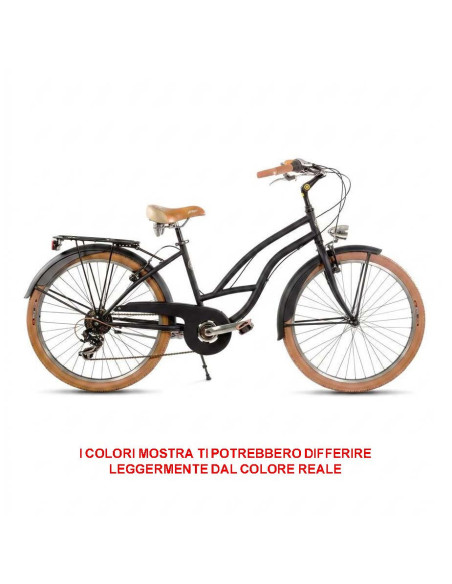 BICI DA DONNA MISURA 26 CITY BIKE BICICLETTA CRUISER STILE AMERICANO CON CAMBIO 6V COMPLETA DI ACCESSORI LUCI A LED