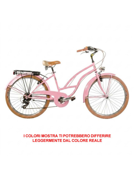BICI DA DONNA MISURA 26 CITY BIKE BICICLETTA CRUISER STILE AMERICANO CON CAMBIO 6V COMPLETA DI ACCESSORI LUCI A LED