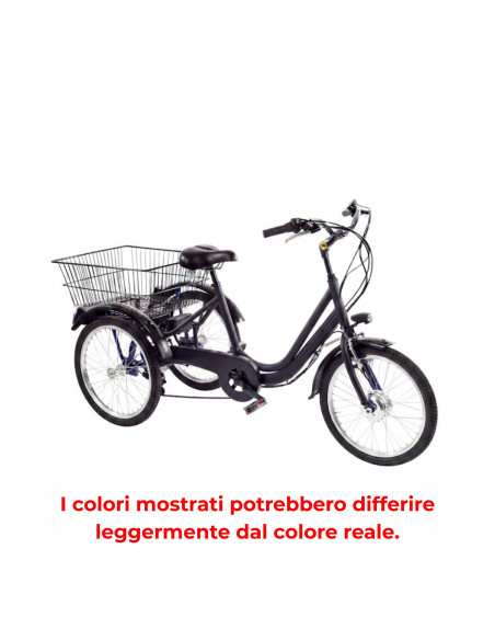 BICI E-BIKE A TRE RUOTE MISURA 24 CAMBIO 6V E-TR24 MOTORE E BATTERIA ANSMANN 250W 36V 11.4AH TRICILCLETTA IN ALLUMINIO
