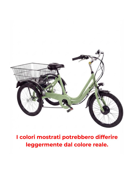 BICI E-BIKE A TRE RUOTE MISURA 24 CAMBIO 6V E-TR24 MOTORE E BATTERIA ANSMANN 250W 36V 11.4AH TRICILCLETTA IN ALLUMINIO