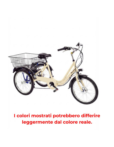 BICI E-BIKE A TRE RUOTE MISURA 24 CAMBIO 6V E-TR24 MOTORE E BATTERIA ANSMANN 250W 36V 11.4AH TRICILCLETTA IN ALLUMINIO