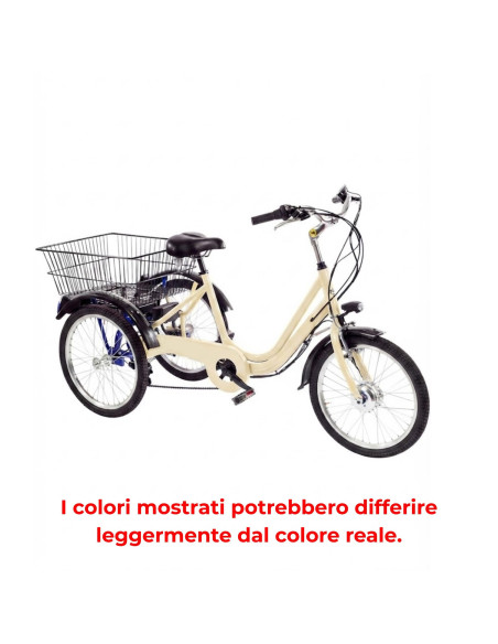BICI E-BIKE A TRE RUOTE MISURA 24 CAMBIO 6V E-TR24 MOTORE E BATTERIA ANSMANN 250W 36V 11.4AH TRICILCLETTA IN ALLUMINIO
