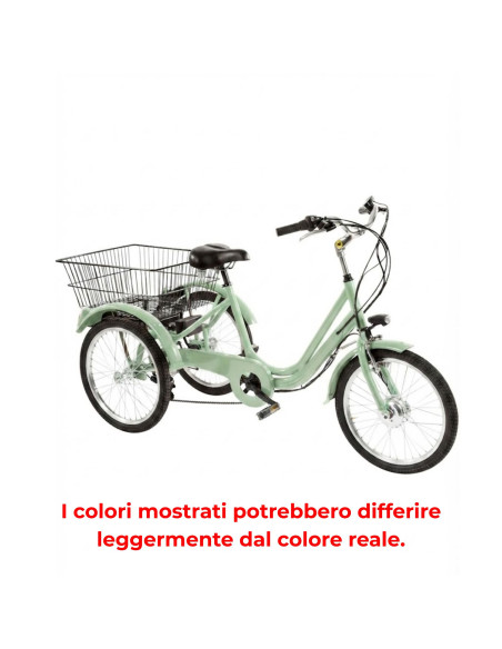 BICI E-BIKE A TRE RUOTE MISURA 20 CAMBIO 6V E-TR20 MOTORE E BATTERIA ANSMANN 250W 36V 11.4AH TRICILCLETTA IN ALLUMINIO