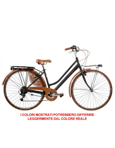 BICI MISURA 28 LINEA RETRO BICICLETTA DONNA RETRO6VD CON CAMBIO 6V COMPLETA DI ACCESSORI CON LUCI A LED FINITURE MARRONI