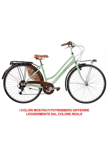 BICI MISURA 28 LINEA RETRO BICICLETTA DONNA RETRO6VD CON CAMBIO 6V COMPLETA DI ACCESSORI CON LUCI A LED FINITURE MARRONI