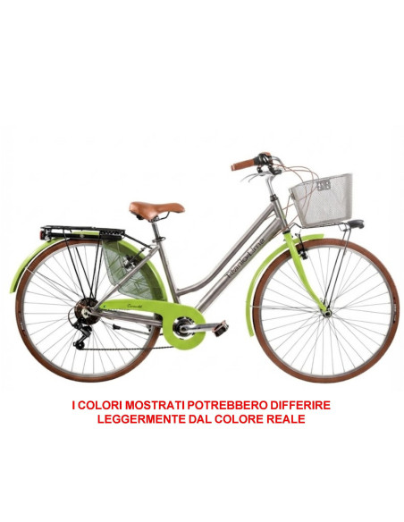 BICI MISURA 28 LINEA RETRO BICICLETTA DONNA RETRO6VD CON CAMBIO 6V COMPLETA DI ACCESSORI CON LUCI A LED FINITURE MARRONI