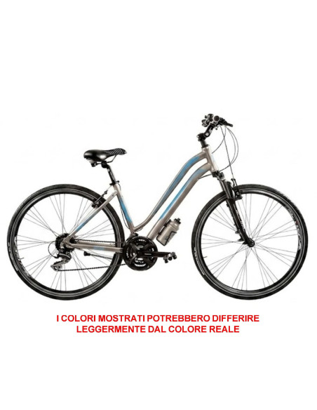 BICI DONNA IBRIDO MISURA 28 LINEA AURA TELAIO ALLUMINIO BICICLETTA CAMBIO ACERA 24V FORCELLA AMMORTIZZATA FRENI DISCO IDRAULICI