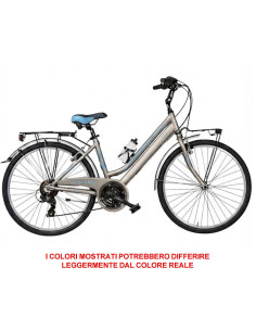 BICI DONNA CITY BIKE MISURA 26 CTB BICICLETTA LINEA AURA TELAIO ALLUMINIO AURA26C21V CAMBIO 21V COMPLETA DI ACCESSORI LUCI LED 2