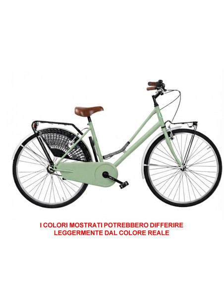 BICI DA DONNA LINEA OLANDA BICICLETTA CITY BIKE OL26 SENZA CAMBIO 1V COMPLETA DI ACCESSORI CON LUCI A LED