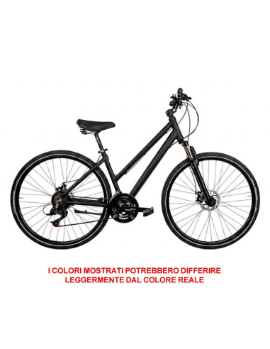 BICI DA DONNA IBRIDO BICICLETTA MISURA 28 TELAIO IN ALLUMINIO CON CAMBIO 21V FORCELLA AMMORTIZZATA FRENO A DISCO MECCANICO