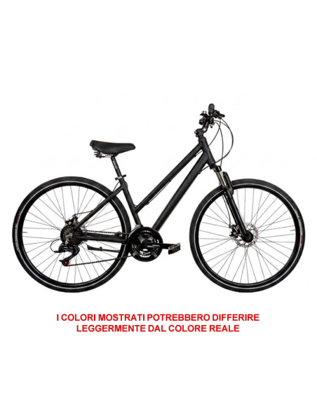 BICI DA DONNA IBRIDO BICICLETTA MISURA 28 TELAIO IN ALLUMINIO CON CAMBIO 21V FORCELLA AMMORTIZZATA FRENO A DISCO MECCANICO