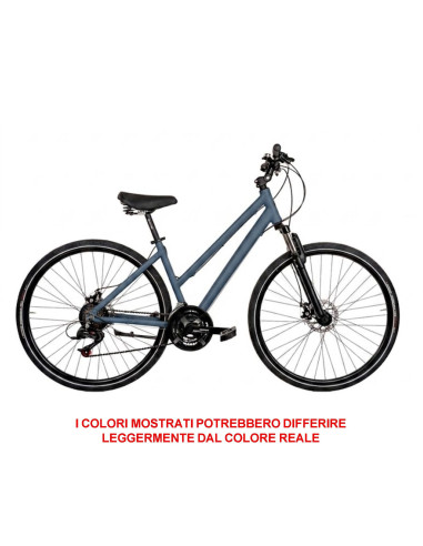 BICI DA DONNA IBRIDO BICICLETTA MISURA 28 TELAIO IN ALLUMINIO CON CAMBIO 21V FORCELLA AMMORTIZZATA FRENO A DISCO MECCANICO