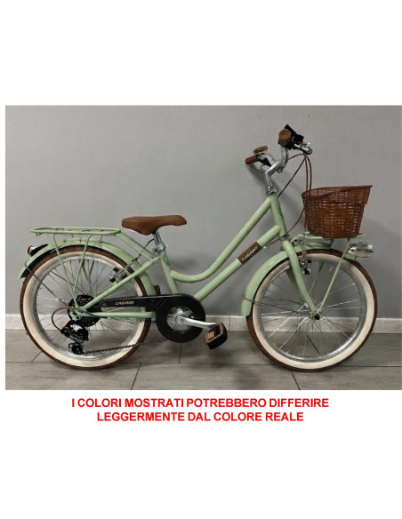BICI DA BAMBINA STILE VINTAGE MISURA 24 BICICLETTA BIMBA CAMBIO 6V COMPLETA DI ACCESSORI CON CESTINO E LUCI A LED
