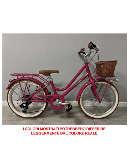 BICI DA BAMBINA STILE VINTAGE MISURA 24 BICICLETTA BIMBA CAMBIO 6V COMPLETA DI ACCESSORI CON CESTINO E LUCI A LED