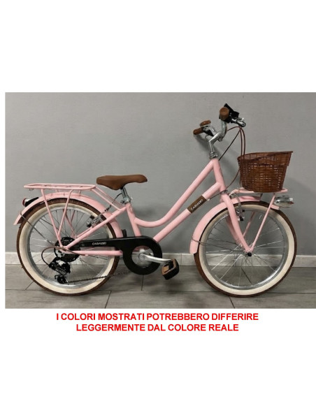 BICI DA BAMBINA STILE VINTAGE MISURA 24 BICICLETTA BIMBA CAMBIO 6V COMPLETA DI ACCESSORI CON CESTINO E LUCI A LED
