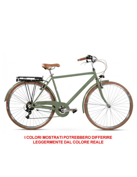 BICI MISURA 28 LINEA RETRO BICICLETTA UOMO RETRO6VU CAMBIO 6V COMPLETA DI ACCESSORI LUCI A LED FINITURE MARRONI