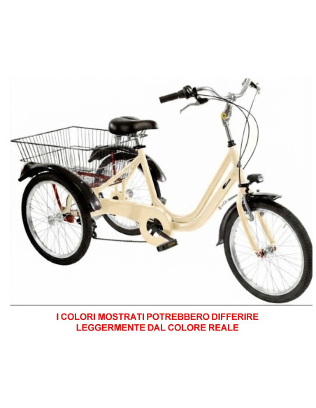 BICI A TRE RUOTE MISURA 20 BICICLETTA UNISEX TR20 CON CAMBIO 6V TELAIO IN ALLUMINIO COMPLETA DI ACCESSORI E LUCI A LED