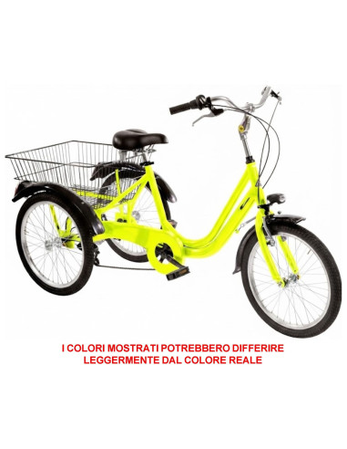 BICI A TRE RUOTE MISURA 20 BICICLETTA UNISEX TR20 CON CAMBIO 6V TELAIO IN ALLUMINIO COMPLETA DI ACCESSORI E LUCI A LED