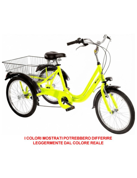 BICI A TRE RUOTE MISURA 20 BICICLETTA UNISEX TR20 CON CAMBIO 6V TELAIO IN ALLUMINIO COMPLETA DI ACCESSORI E LUCI A LED