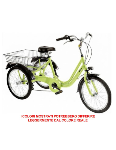 BICI A TRE RUOTE MISURA 20 BICICLETTA UNISEX TR20 CON CAMBIO 6V TELAIO IN ALLUMINIO COMPLETA DI ACCESSORI E LUCI A LED