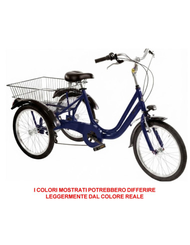BICI A TRE RUOTE MISURA 20 BICICLETTA UNISEX TR20 CON CAMBIO 6V TELAIO IN ALLUMINIO COMPLETA DI ACCESSORI E LUCI A LED