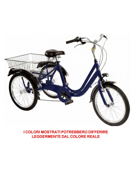 BICI A TRE RUOTE MISURA 20 BICICLETTA UNISEX TR20 CON CAMBIO 6V TELAIO IN ALLUMINIO COMPLETA DI ACCESSORI E LUCI A LED