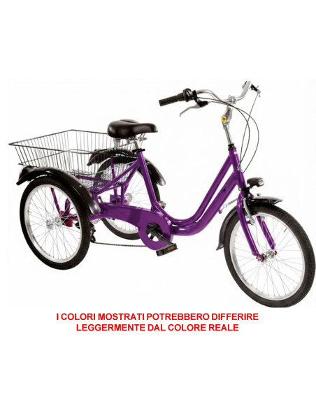 BICI A TRE RUOTE MISURA 20 BICICLETTA UNISEX TR20 CON CAMBIO 6V TELAIO IN ALLUMINIO COMPLETA DI ACCESSORI E LUCI A LED