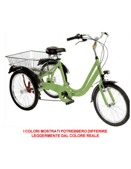 BICI A TRE RUOTE MISURA 20 BICICLETTA UNISEX TR20 CON CAMBIO 6V TELAIO IN ALLUMINIO COMPLETA DI ACCESSORI E LUCI A LED
