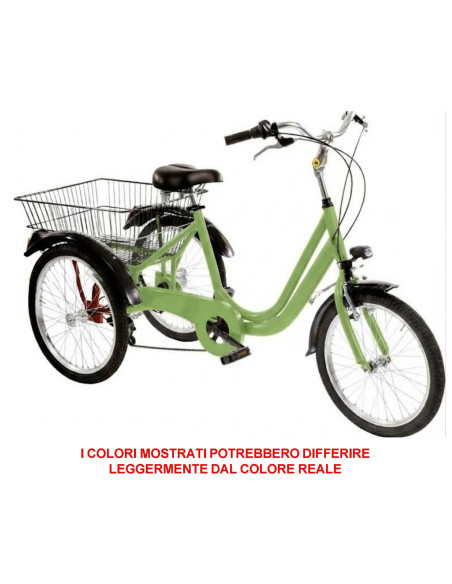 BICI A TRE RUOTE MISURA 24 BICICLETTA UNISEX TR24 CON CAMBIO 6V TELAIO IN ALLUMINIO COMPLETA DI ACCESSORI E LUCI A LED