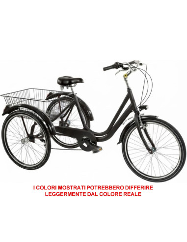 BICI A TRE RUOTE MISURA 24 BICICLETTA UNISEX TR24 CON CAMBIO 6V TELAIO IN ALLUMINIO COMPLETA DI ACCESSORI E LUCI A LED