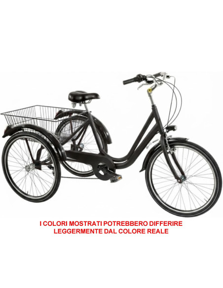 BICI A TRE RUOTE MISURA 24 BICICLETTA UNISEX TR24 CON CAMBIO 6V TELAIO IN ALLUMINIO COMPLETA DI ACCESSORI E LUCI A LED