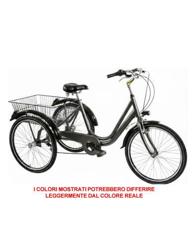 BICI A TRE RUOTE MISURA 24 BICICLETTA UNISEX TR24 CON CAMBIO 6V TELAIO IN ALLUMINIO COMPLETA DI ACCESSORI E LUCI A LED