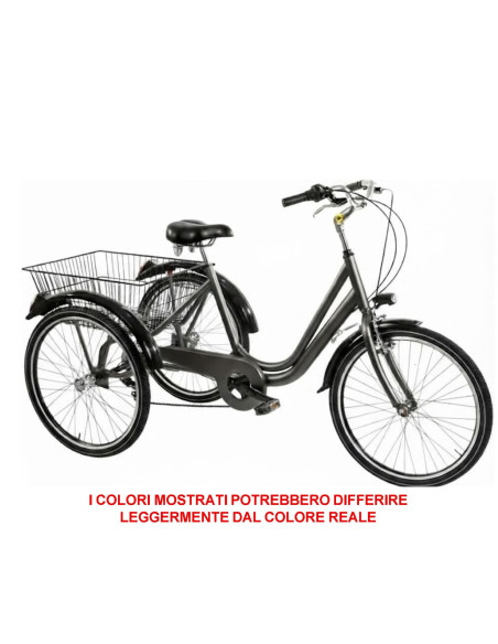 BICI A TRE RUOTE MISURA 24 BICICLETTA UNISEX TR24 CON CAMBIO 6V TELAIO IN ALLUMINIO COMPLETA DI ACCESSORI E LUCI A LED